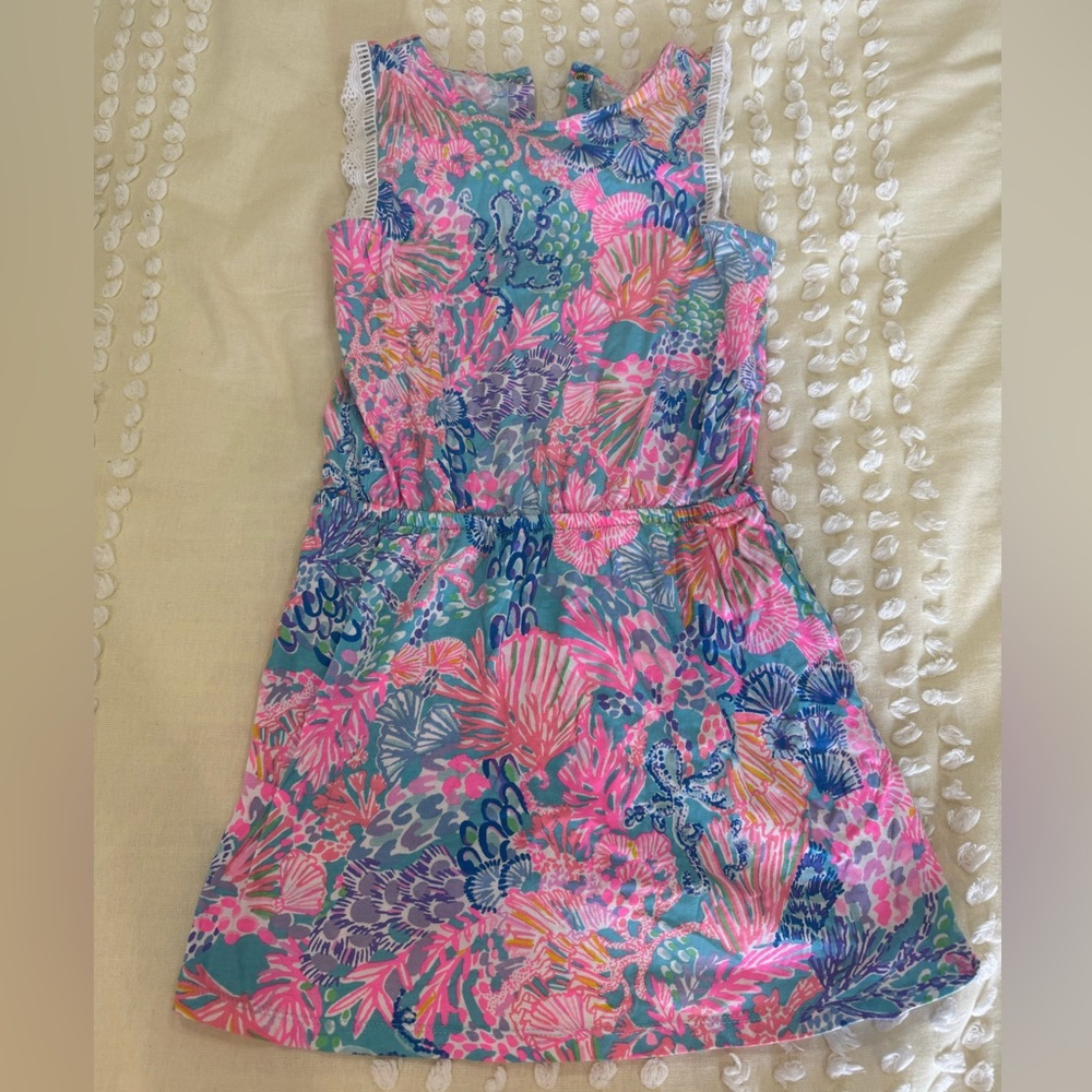 Lilly Pulitzer Pink and Green Sleeveless A-Line Sundress Size L 8/10